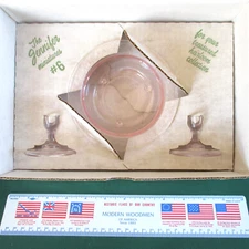 Vintage Mosser Jennifer Miniature Set #6 Pink Glass Bowl + Candlesticks NIB NOS