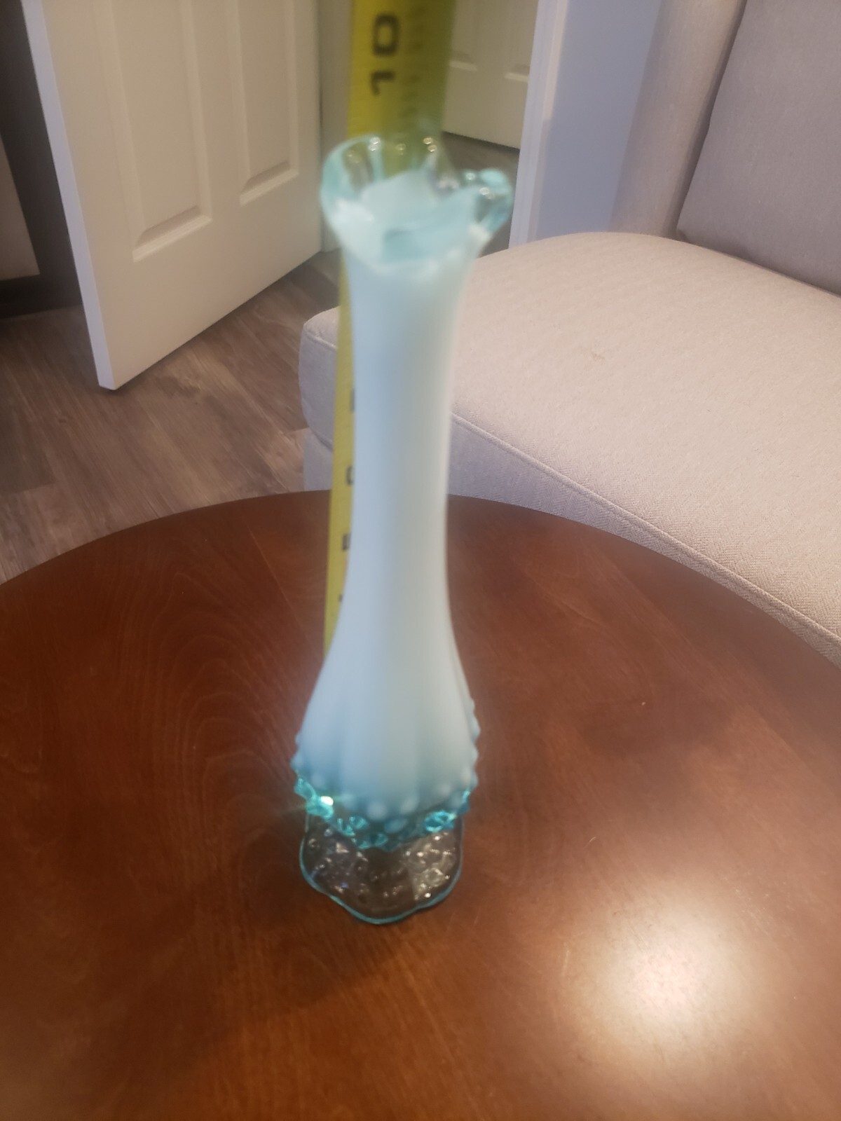 Vintage Blue Opalescent Hobnail Bud Vase Swung Blue Fenton Glass 9.5