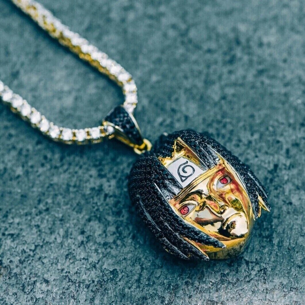 2Ct Round Cut Lab Created Black Onyx Naruto Sasuke Pendant Yellow