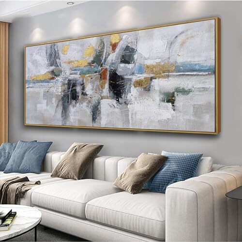 Teal Gold Wall Art Abstract Painting Wall Decor Living Room 24"x48