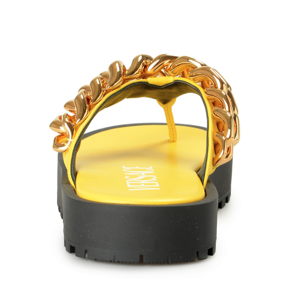 サンダル・ミュール VERSACE Sandals Women Leather Gold/Champagne Versace Women's Yellow & Gold Leather Sandals Flip Flops