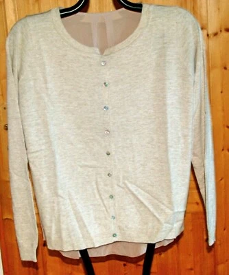 BENETTON CARDIGAN BI MATIÈRE DOS TRANSPARENT BEIGE T S NEUF - Photo 1/2