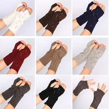 Women Knit Half Finger Fingerless Gloves Winter Arm Hand Wrist Warmer Mittens