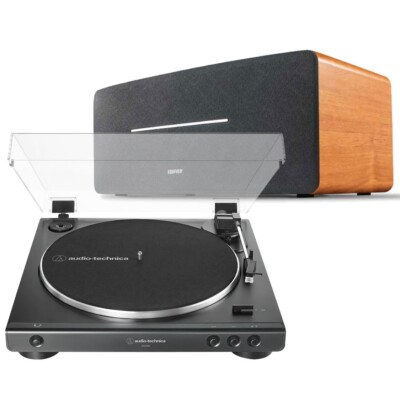 Audio-Technica AT-LP60X Plattenspieler + Edifier D12 Ahorn Lautsprecher BT HIFI-Paket