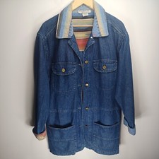 Vintage Stampede Chore Denim Jacket Flannel Lined Large Made in USA
