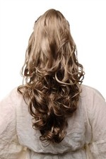 Haarteil Zopf Klammer hellbraun blond gesträhnt wellig voluminös 55cm TYQ2169