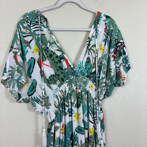 Vestido Spiaggia Dolce Estampado Tropical Calado Cuello en V Niveles Talla Grande - Imagen 6 de 7