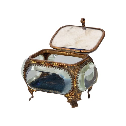 Antica scatola gioielli francese Ormolu dorata bara vetro smussato souvenir STRADA - Foto 5 di 13