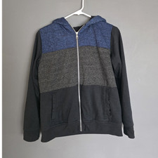 Urban Pipeline Youth XL Colorblock Fleece Hoodie Full Zip Hooded Black Gray Blue