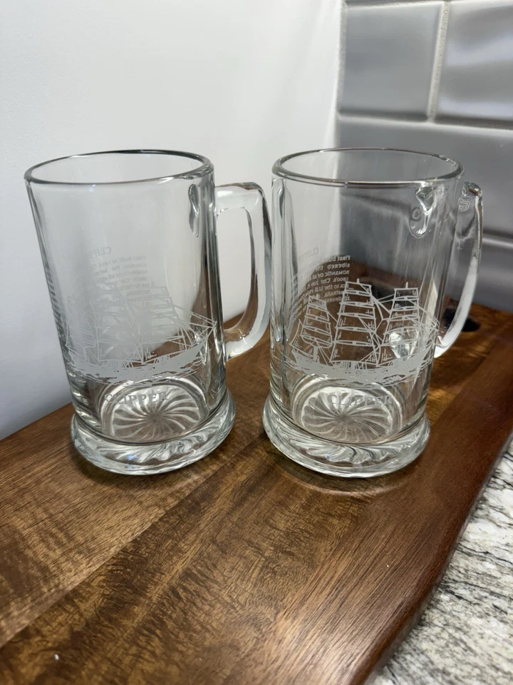 "Juego de 2 tazas de cerveza de vidrio grabado vintage piedras cortapelos náutico envío 5 1/2""" Foto 2 de 4