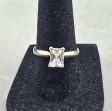 925 Sterling Silver Radiant Emerald Cut CZ Solitaire Engagement Ring UK Size N