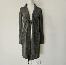 Claudia Strater Sz S Gray Wool Alpaca Mohair Blend Long Cardigan Open Front Tie