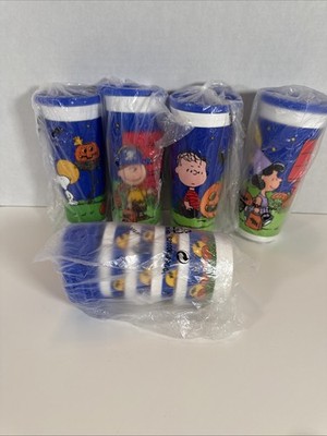 Halloween Peanuts Tupperware Set 4 Tumblers & 4 Snack Cup Set With Lids