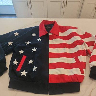  Vintage Leather Gallery Sz L USA Stars & Stripes Flag Fill zip Jacket