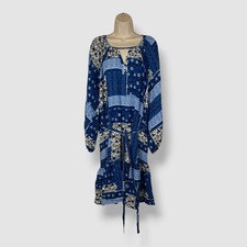 Ella Rafaella Women's Blue Paisley Print Flounce Long Sleeve Dress Plus Size 1X