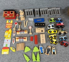 Wood Wooden Train Accessories Set Pieces Lot Toy Cars
