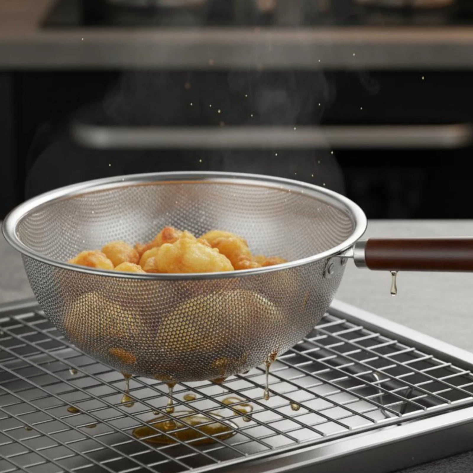 Stainless Steel Skimmer Multi Use Colander Skimmer Easy to Drain for Frying