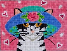Cat in a Hat Hand Painted Needlepoint Canvas