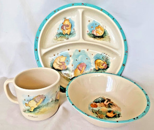 Vintage Winnie the Pooh Dishes; Childrens 3 Pc. Selandia; Plastic & Collectible