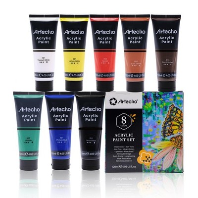 Artecho Professional Acrylic Paint Set, 8 Primary Colors (120ml / 4.05oz) Tub...