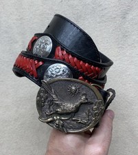 Vintage 80  s Roadrunner Belt Buckle Moran Braided Concho Belt Size 36 Western