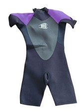 H2o Womens Back Zip Short Sleeve Wetsuit Black Purple Size 14