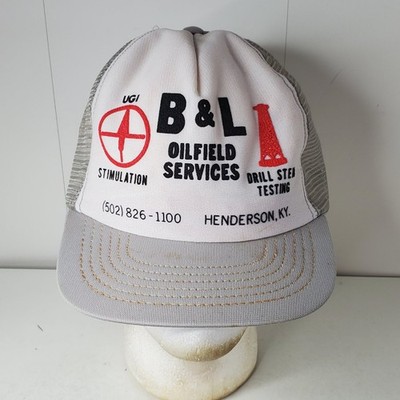 B&L Oilfield Services Puffy Paint Logo Trucker Hat Snapback Cap Henderson KY VTG