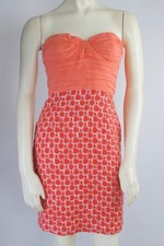 Alice + Olivia Dress 4 Silk Pleated Bustier Tweed Combo Coral Orange Strapless