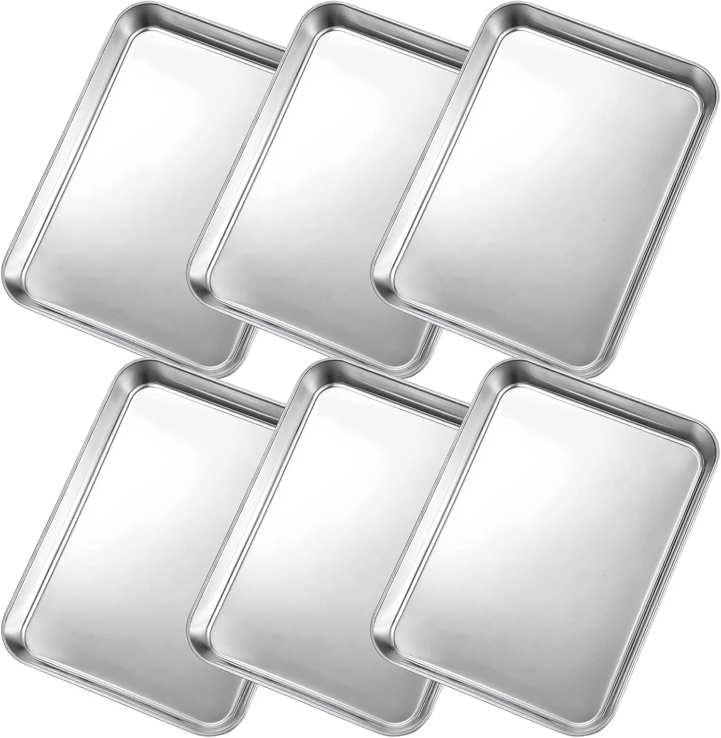 6Pcs Stainless Steel Baking Sheet Pan Set 9”x6.7” Small Cookie Oven Trays