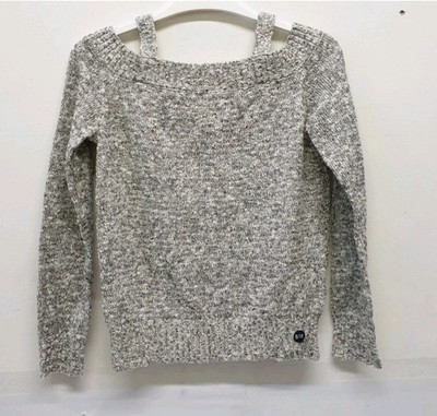 Abercrombie Cold Shoulder Pullover grau weiß meliert Mädchen Größe 9-10 Jahre REF #!