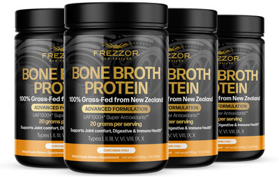 Collagen Bone Broth Anti-Aging for Healthy Skin & Gut | Grass-Fed FREZZOR 4 Pack