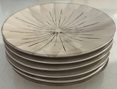 Set Of 6 - PIER 1 Sanctuary Stoneware 8.5  Salad Plates Brown Starburst