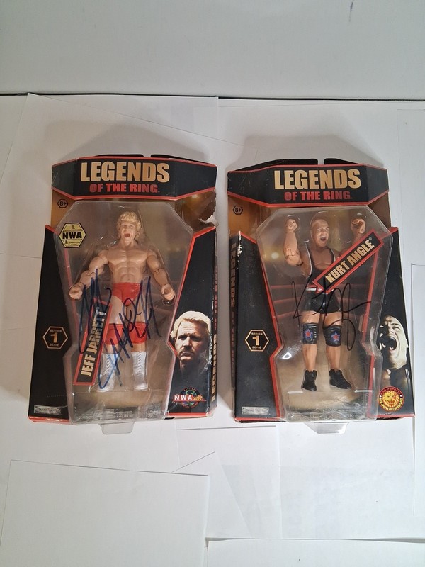 2 Signed TNA Wrestling Legends Of The Ring Figures - Jeff Garrett - Kurt Angle
