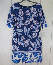 Eliza J Size 10 Womens Blue Pink Floral Print Short Sleeve Dress NWT
