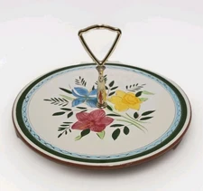 Stangl Country Garden Pottery 10" Cookie Tidbit Tray Plate Floral W/Handle EC