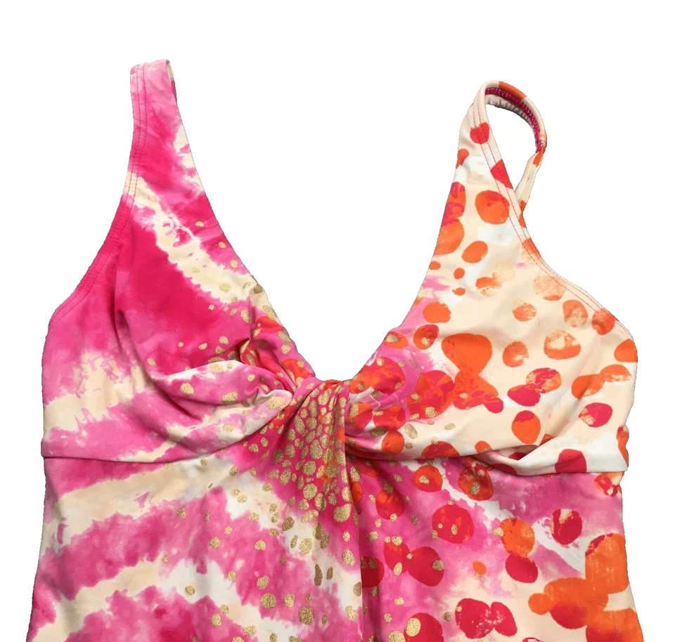 Maiô feminino Carmen Marc Valvo peça única tamanho 10 ouro rosa gola V corte alto - Imagem 2 de 4