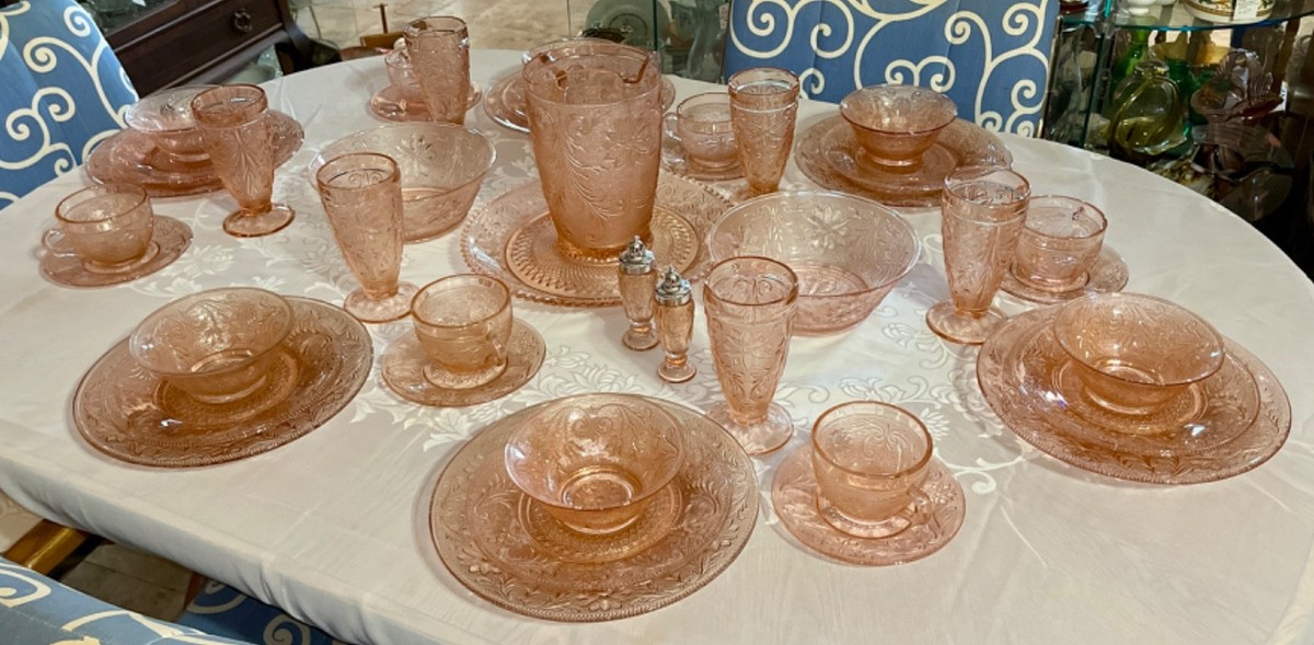 42 Piece Dinnerware Set VTG Tiara Pink Glass 6 Place Settings