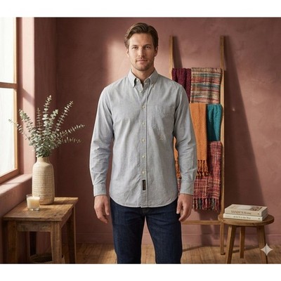 Vintage Tommy Hilfiger Mens M 15.5 Blue Oxford Shirt Button Down Crest