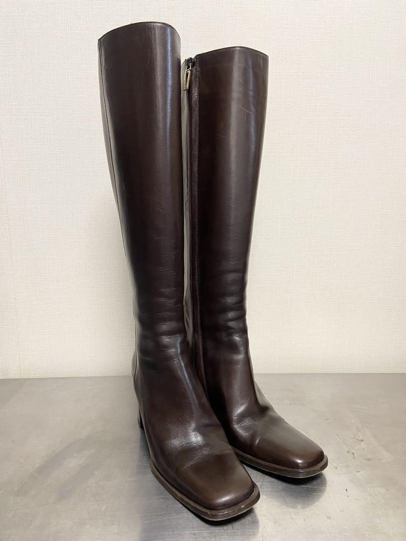 Gucci Womens Brown Leather Square Toe Boots Size 35 8.5cm Heel