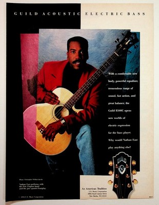 1992 Guild B500C Acoustic Electric Bass Guitar Ad Nathan East Print