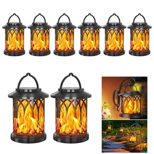 LED Flickering Flame Solar Hanging Lights Lantern Outdoor Garden Pathway Lamp US