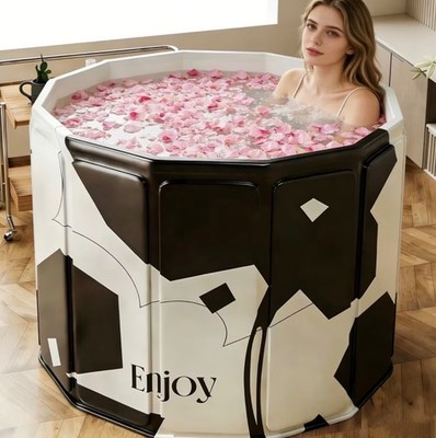 Adult Hot Tub & Cold Soaking Tub, Foldable Full Body Bath Barrel, Non-slip Base