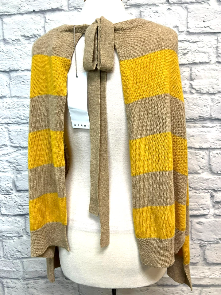 NUEVO Suéter Marni Espalda Abierta Lana Cachemira Tostado Dorado Rayas Corbata Trasera Manga Larga L Foto 2 de 4