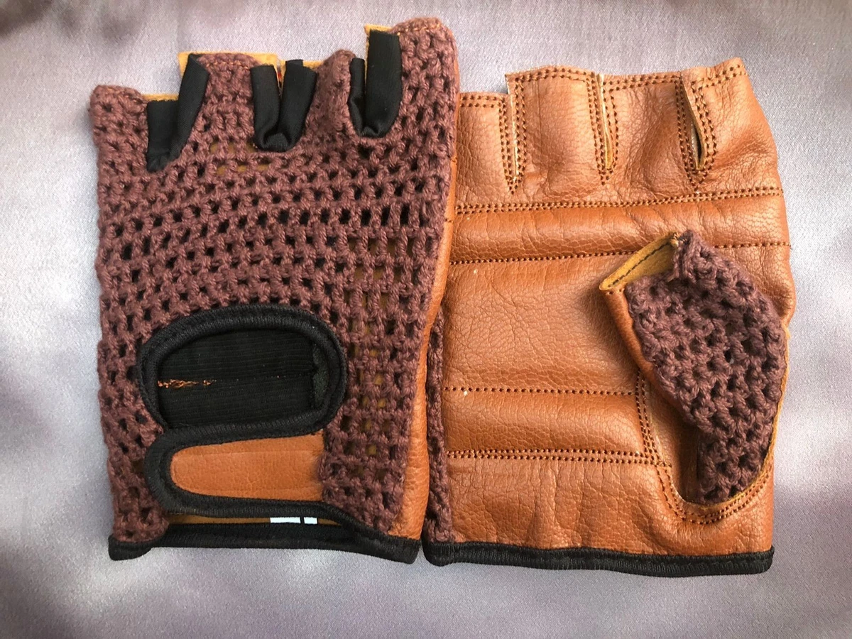 New Leather Cycling Gloves Crochet Men or Women Sports Fitness Brown Colour