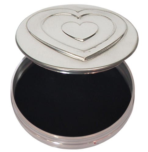 Caja de baratijas de peltre redonda diseño doble corazón en tapa 50 mm - Imagen 2 de 2