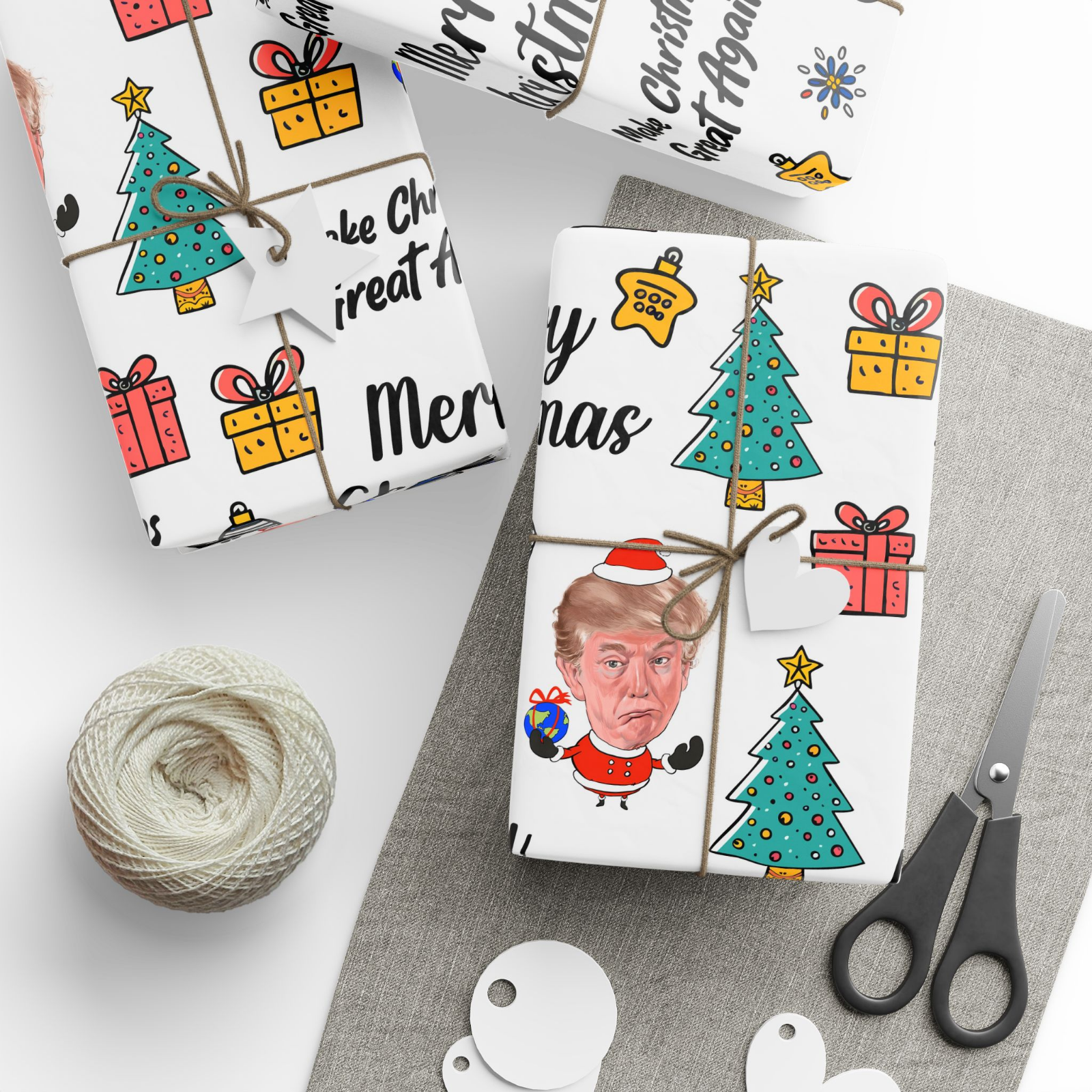 Trump Santa Wrapping Paper, Trump Christmas Wrapping Paper, Funny Xmas Gift