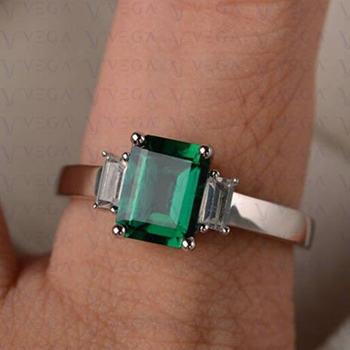 4.09ct Emerald Shape Natural Emerald Gemstones Diamond Ring Real 14K White Gold - Picture 3 of 12