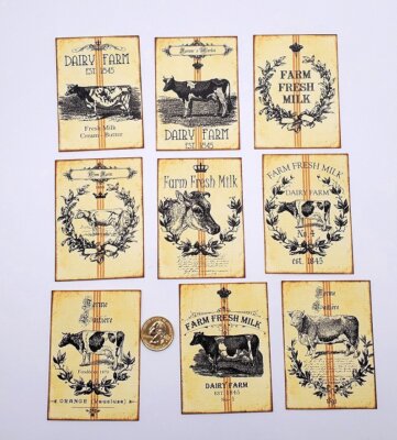 9-Primitive-Farmhouse-Country-Dairy-Pantry-Farm-Linen Cardstock-Labels-Stickers
