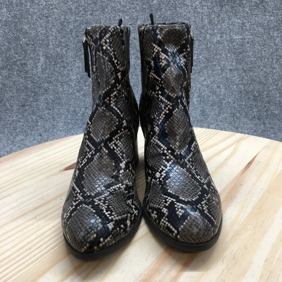 Botas Old Navy para mujer 10 estampado de serpiente cremallera lateral botín al tobillo negro gris tacones Foto 4 de 4