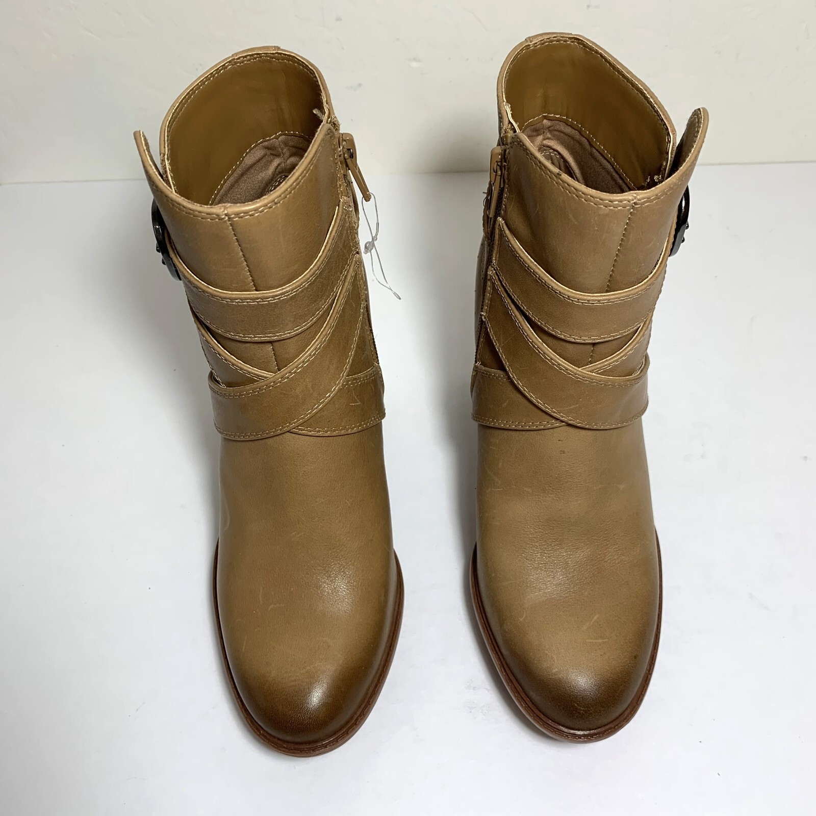 SAOLA Stivali Naturalizer Lyra stivaletti in pelle fibbia suola a strappo tacco bambù scuro taglia 6